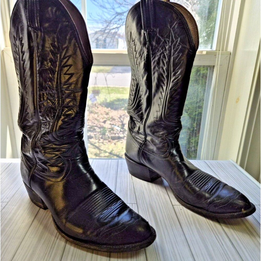 Tony Lama Vintage Cowboy Boots 6214 Men's 6D Wingtip Snakeskin Toe Brown Leather